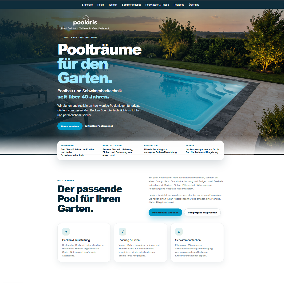 Screenshot der Website poolaris.de
